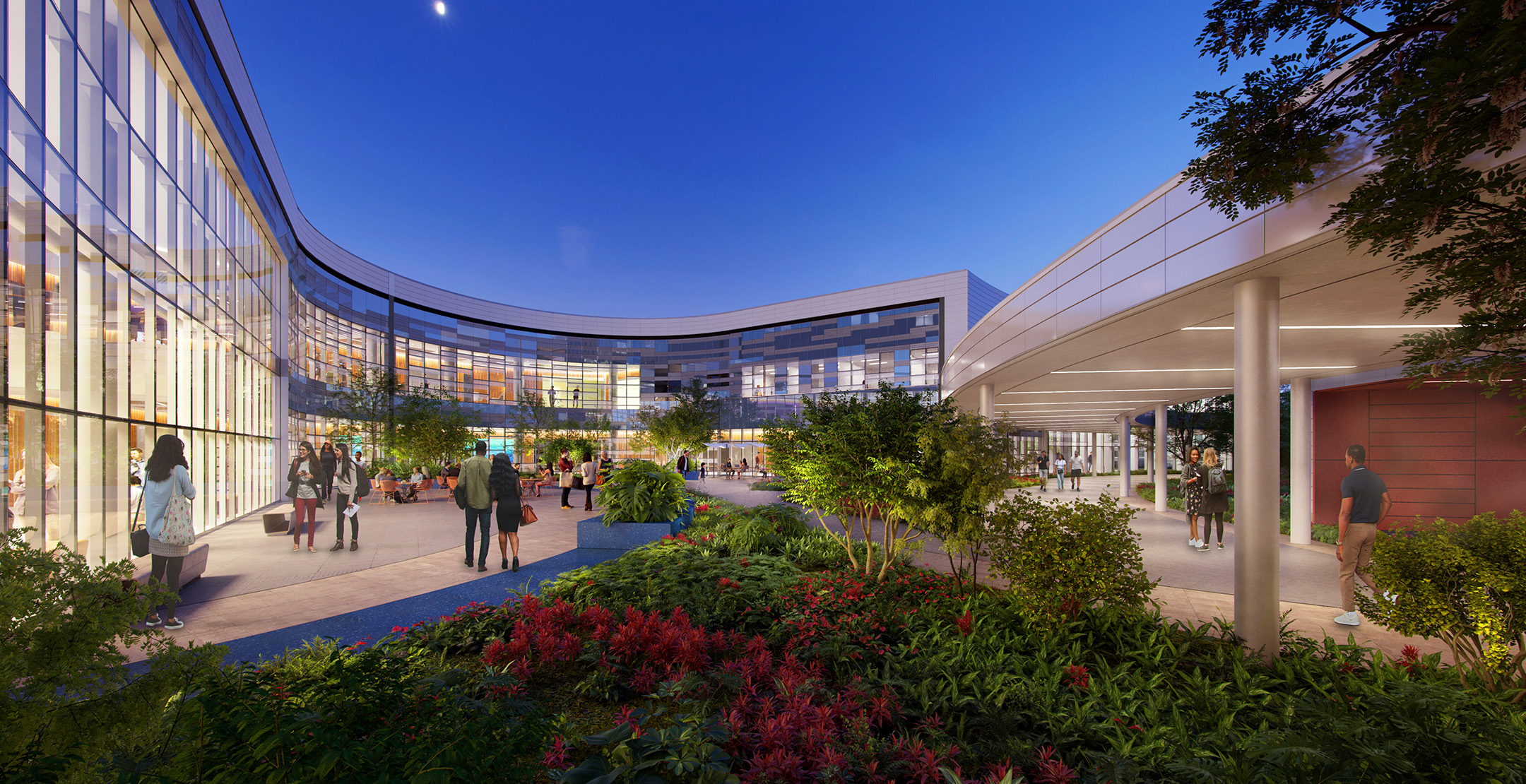 Government Hospitals and Health Facilities Corporation - Governor Juan F. Luis Hospital and Medical Center Exterior Entryway and Landscaping at Dusk