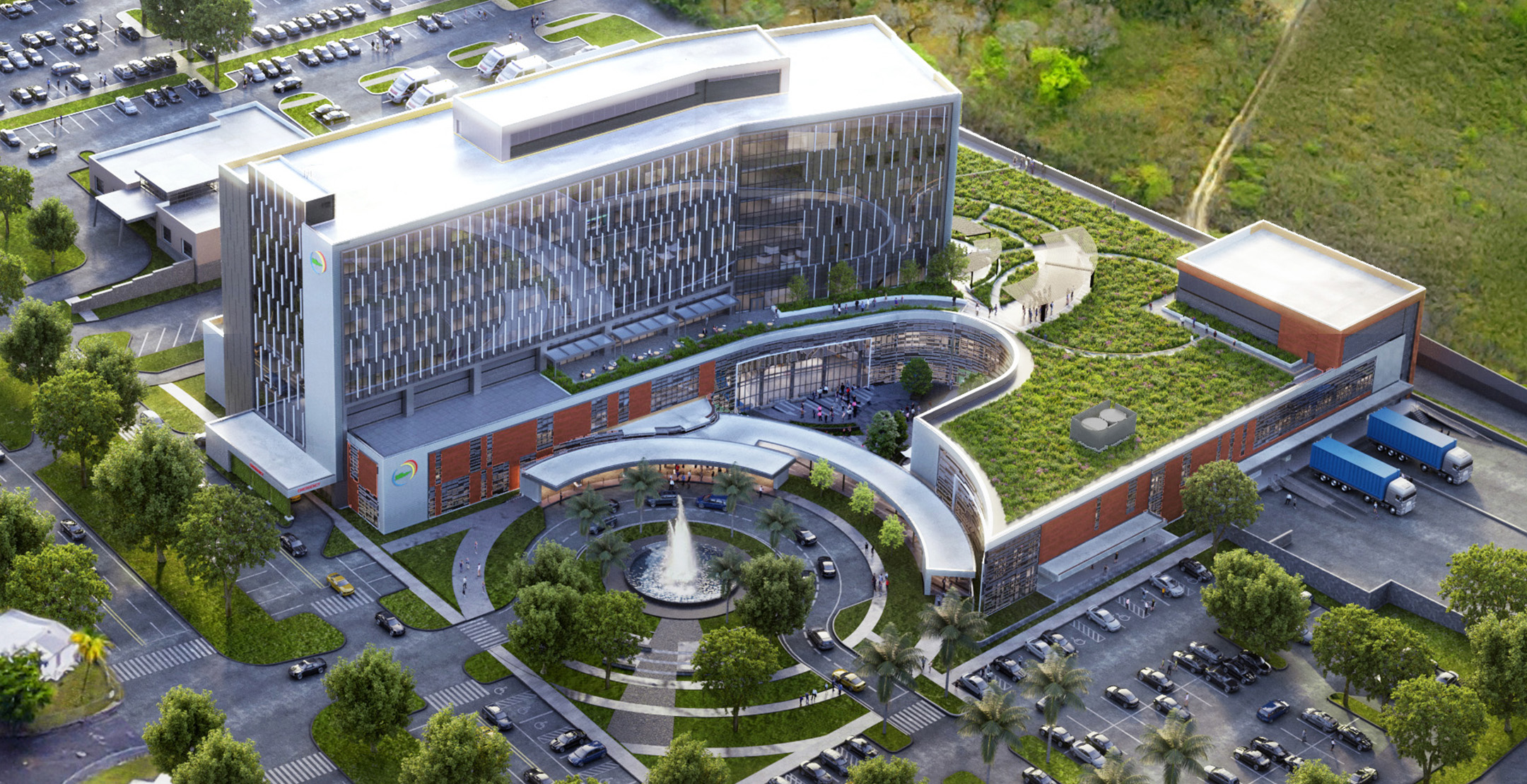 Government Hospitals and Health Facilities Corporation - Governor Juan F. Luis Hospital and Medical Center: Exterior aerial view rendering