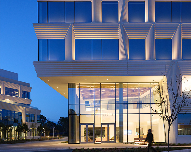 Exterior view at dusk highlighting Torrey View interior lighting